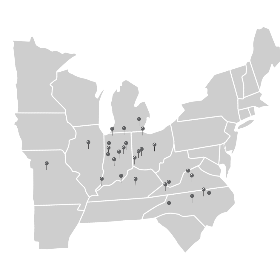United States map with chapter location pins